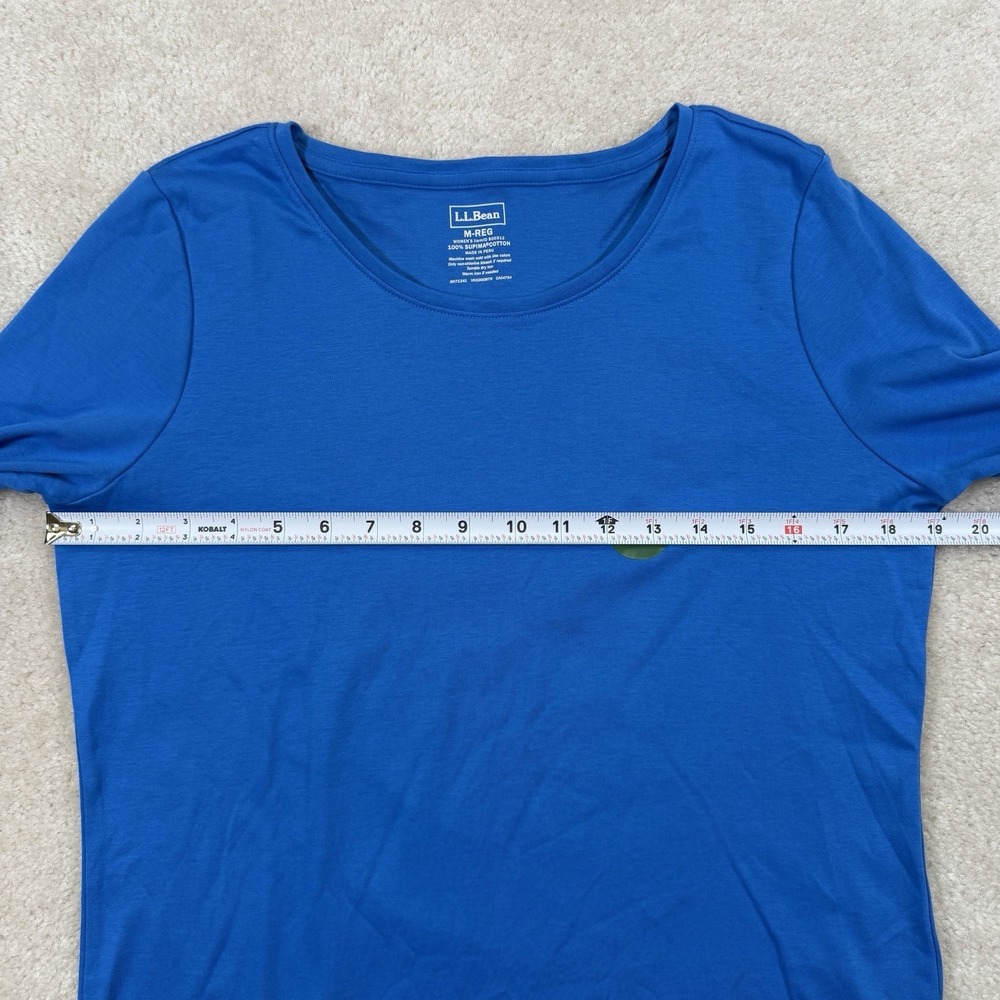 NWOT LL Bean Pima Cotton Shaped Tee Womens M Blue 3/4 Sleeve Jewelneck - Picture 4 of 8